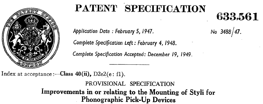 GB633561A - Improvements in or relating to the mounting of styli for phonographic pick-up devices