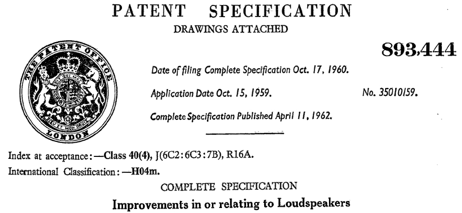 GB893444A - Improvements in or relating to loudspeakers